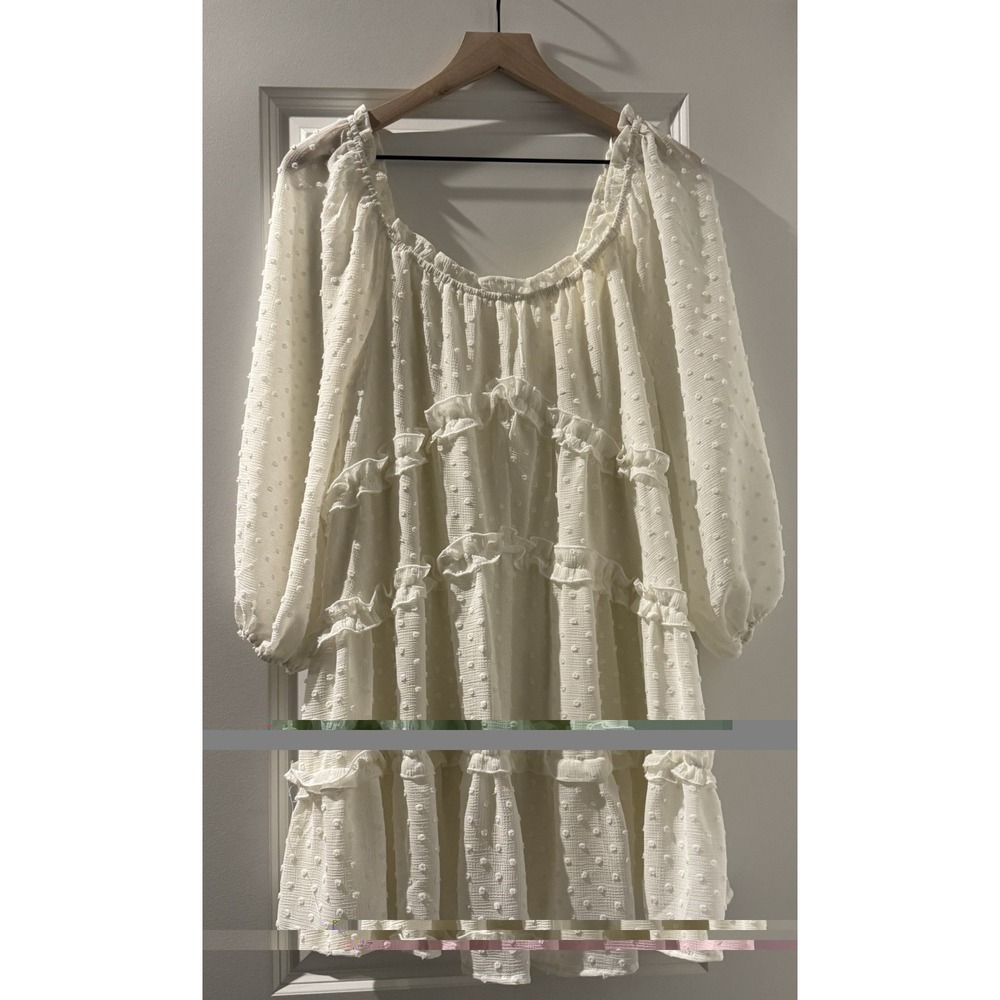LoveStitch White Swiss Dot Babydoll Dress Size Small Boho Peasant Cottagecore